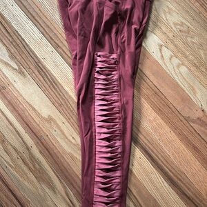 Athleta Burgundy Leggings with Pink Accents